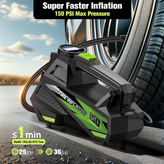 CARSUN Portable Wired Car Tire Air Pump – Mini Compressor with Extended Power Cord, for Cars, Motorcycles & Bicycles