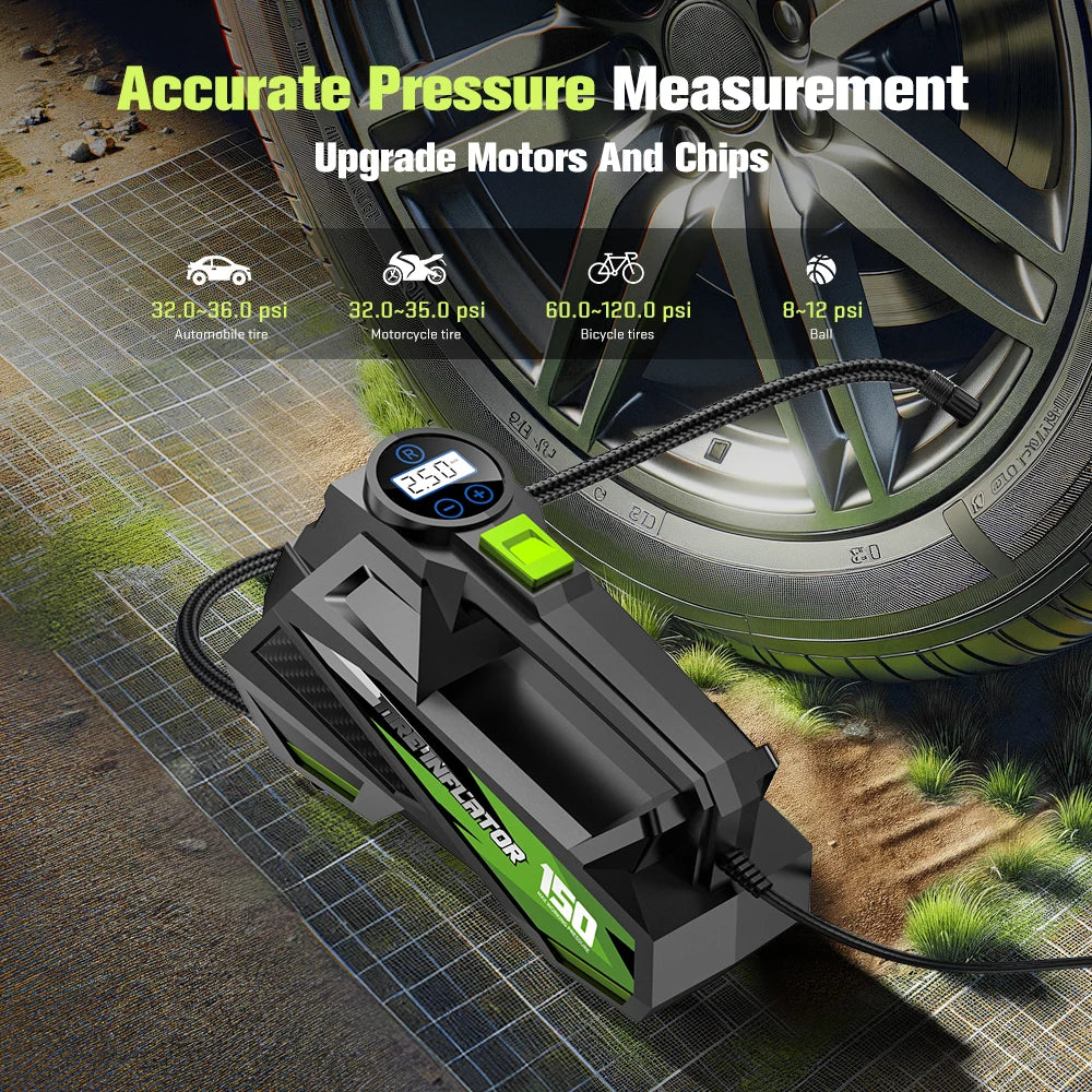 CARSUN Portable Wired Car Tire Air Pump – Mini Compressor with Extended Power Cord, for Cars, Motorcycles & Bicycles