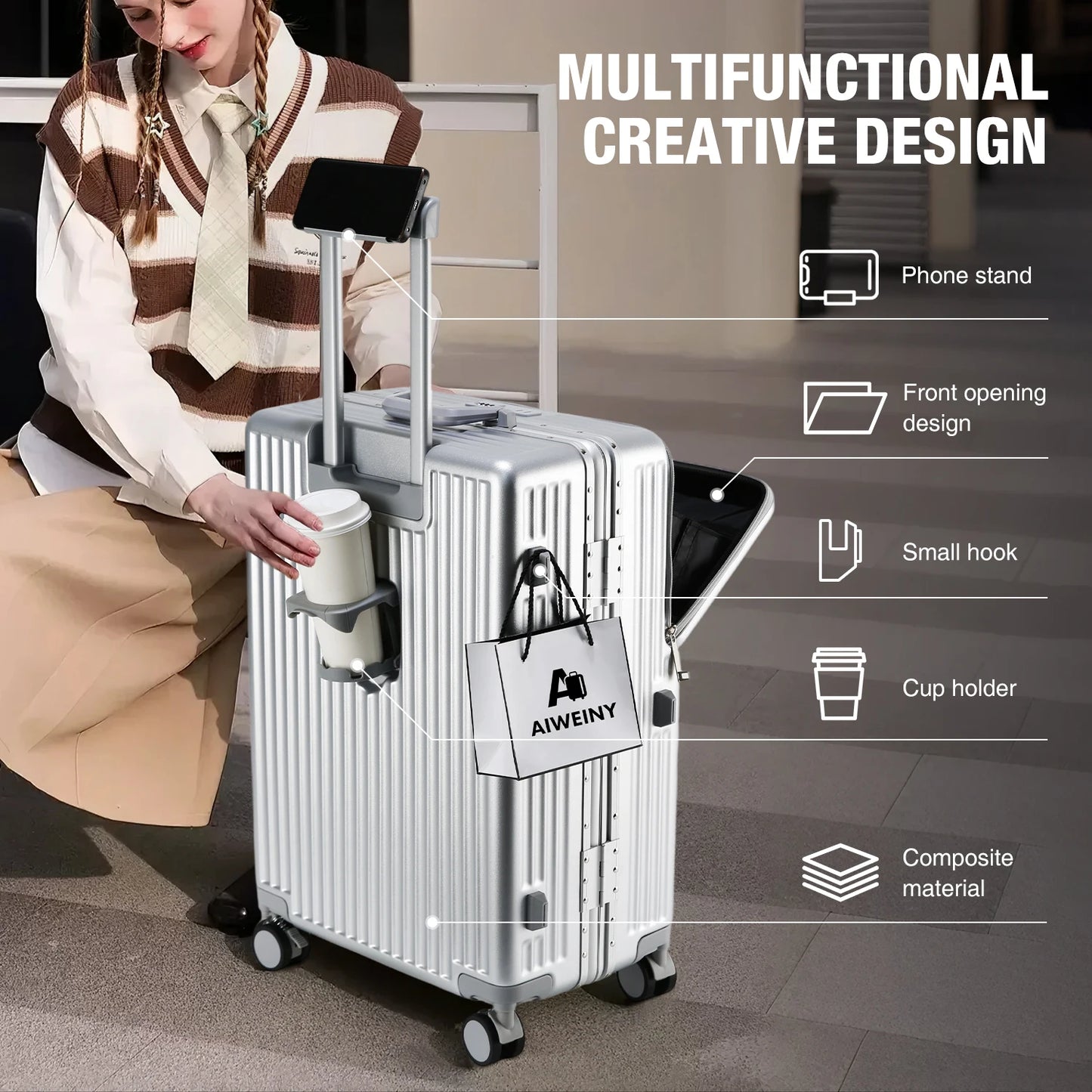 AIWEINY Aluminum Frame Hard Shell Suitcase
