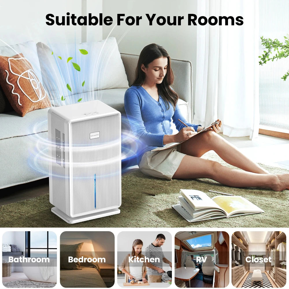 100oz Dehumidifier: 750 Sq. Ft, Auto Shut-Off & 7-Color Light