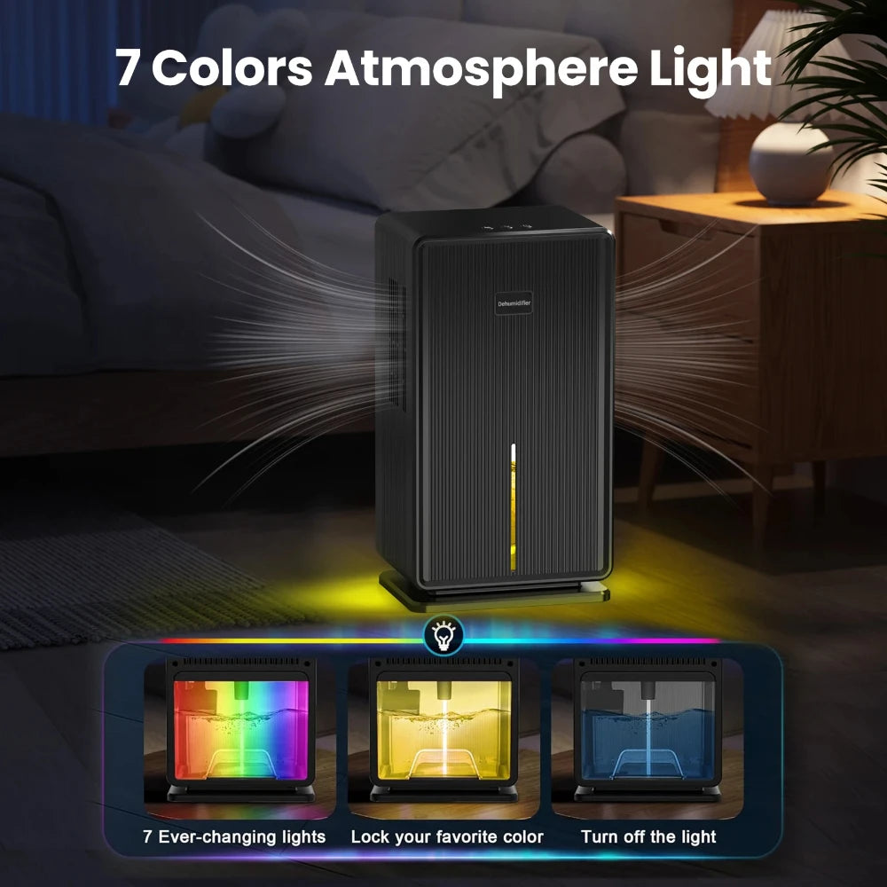 100oz Dehumidifier: 750 Sq. Ft, Auto Shut-Off & 7-Color Light