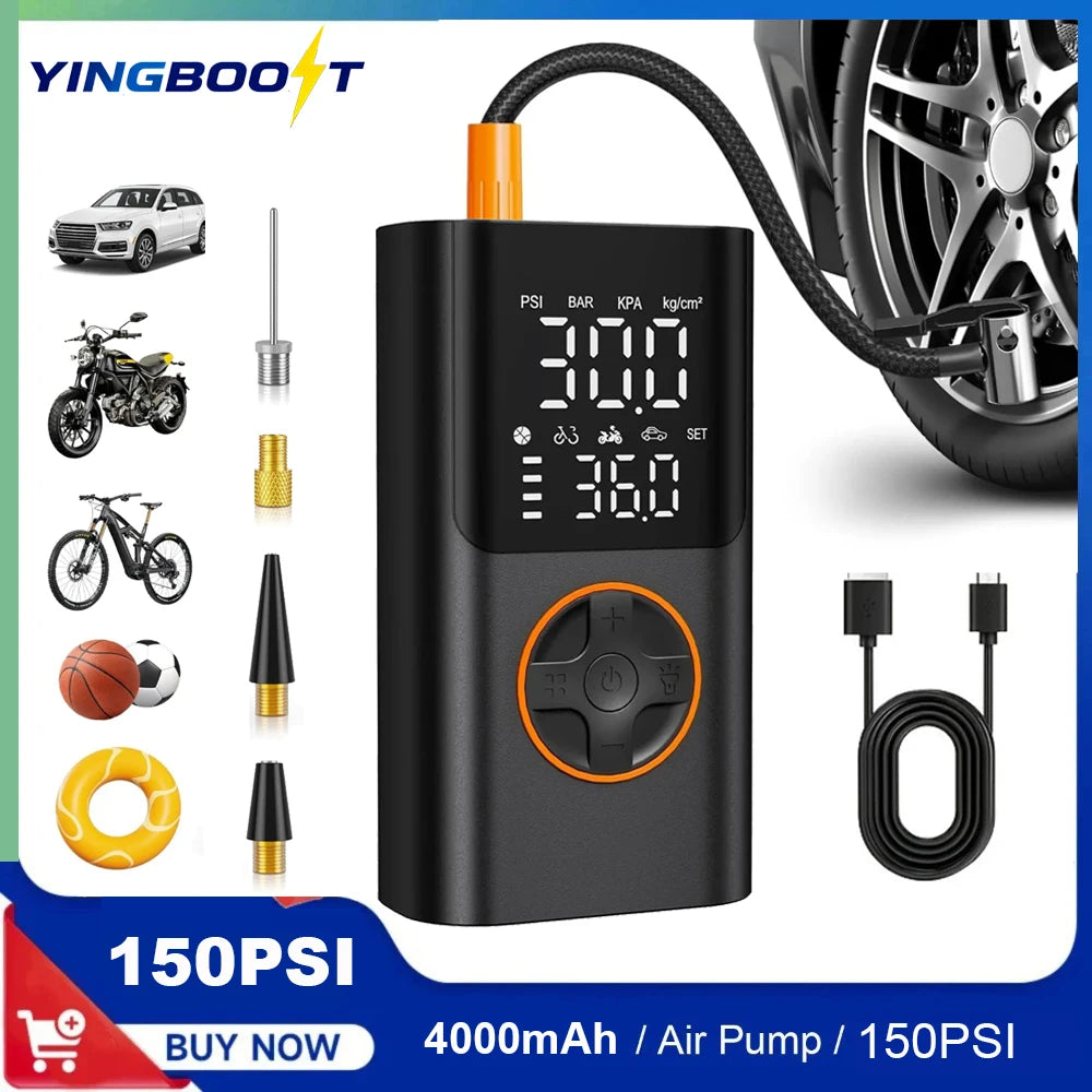 Portable 150PSI Air Compressor Mini Cordless Car & Bike Pump