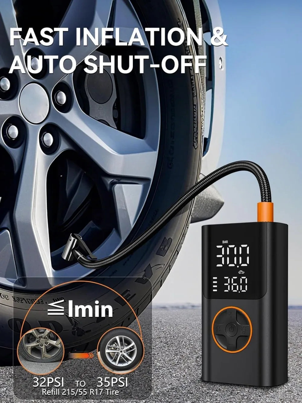 Portable 150PSI Air Compressor Mini Cordless Car & Bike Pump