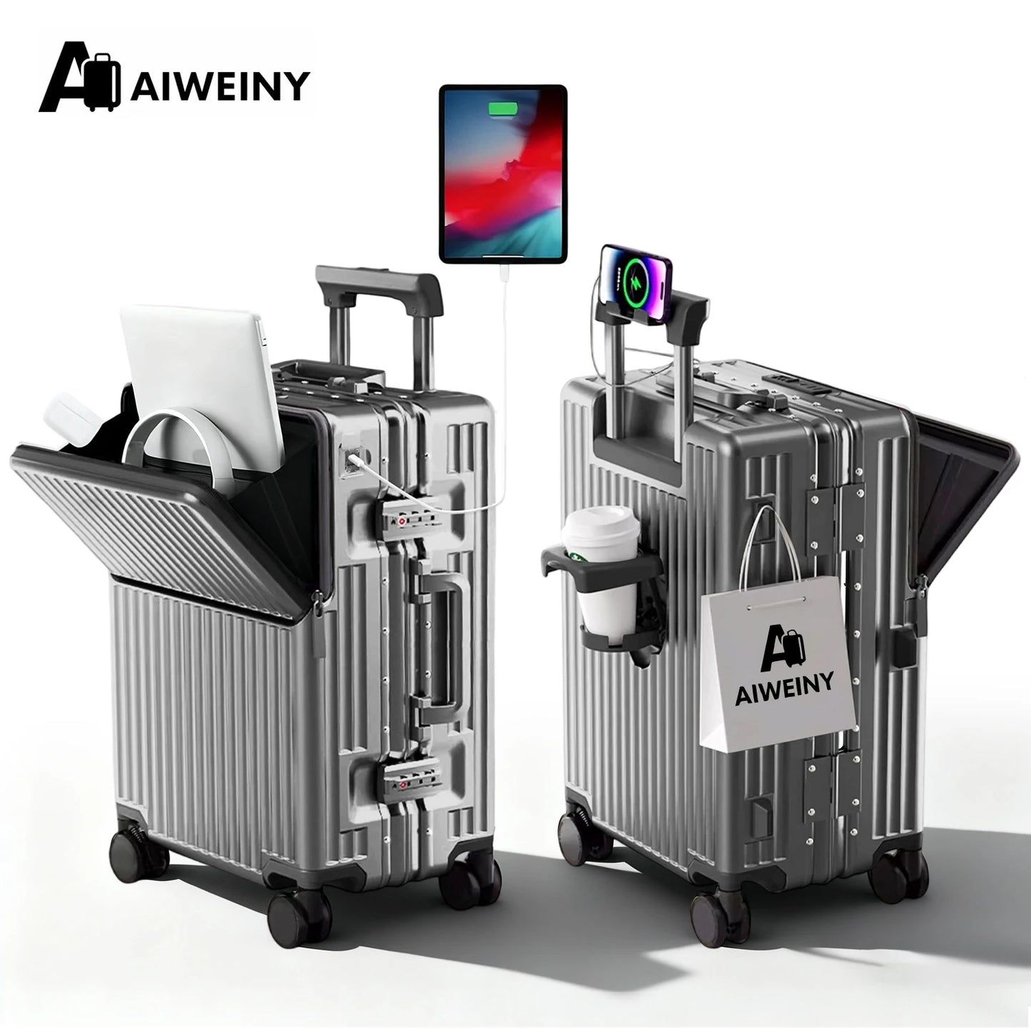 AIWEINY Aluminum Frame Hard Shell Suitcase