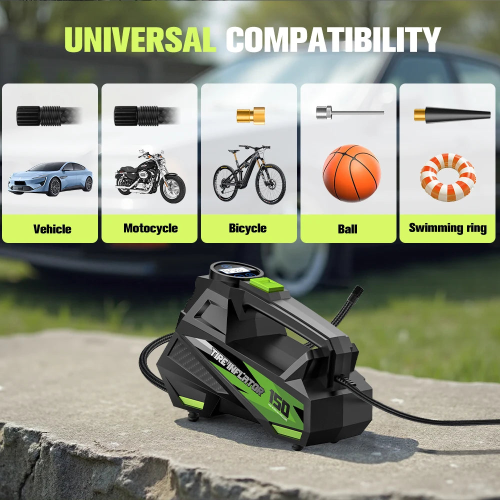CARSUN Portable Wired Car Tire Air Pump – Mini Compressor with Extended Power Cord, for Cars, Motorcycles & Bicycles